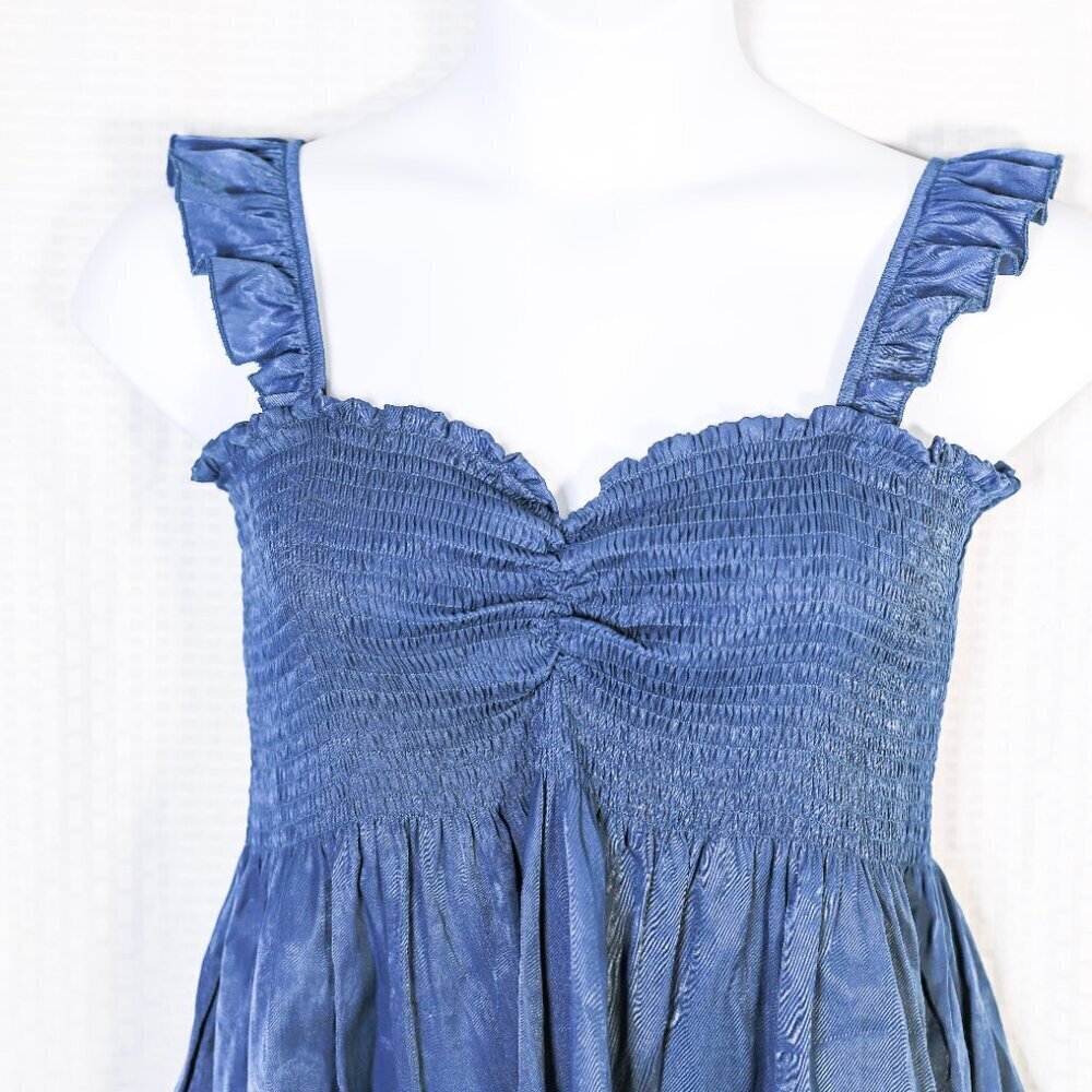 Clarisbelle Size XL gathered front elastic bust babydoll top blue - Picture 2 of 12